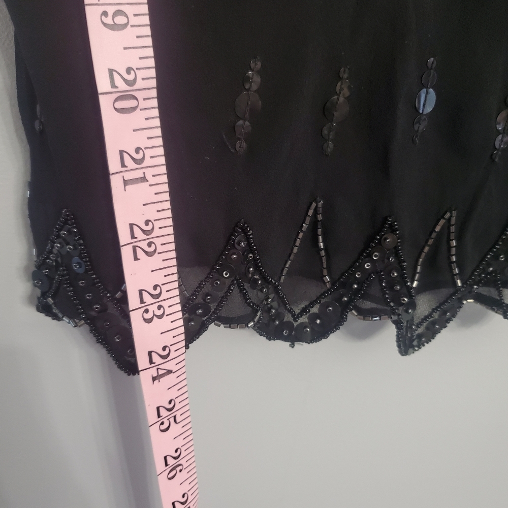 Papell Boutique Vintage Flapper Evening Blouse Silk Black Sequin Embellished  S - Picture 10 of 14